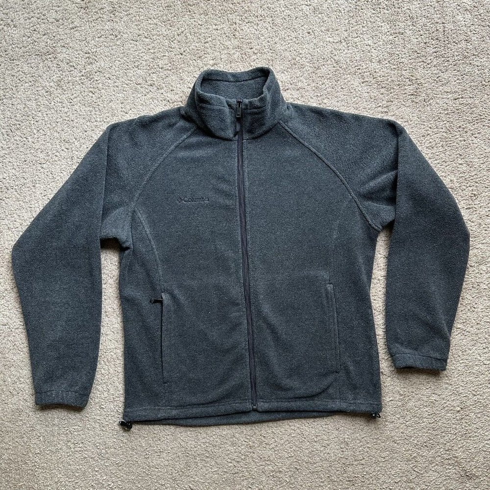 Columbia Jacket Mens Large Grey Full Zip Mock Neck Fleece Pockets Athletic